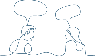 line drawing of two people having a conversation