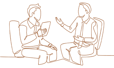 line drawing of conversation with counselor