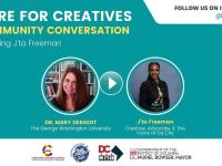 cover of Care for Creatives Community Conversation video featuring J'ta Freeman and Dr. Mary DeRaedt