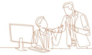 line drawing of supervisor overseeing student seated at computer