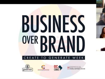 screenshot of webinar titled "Business Over Brand" featuring Dr. DeRaedt as a speaker